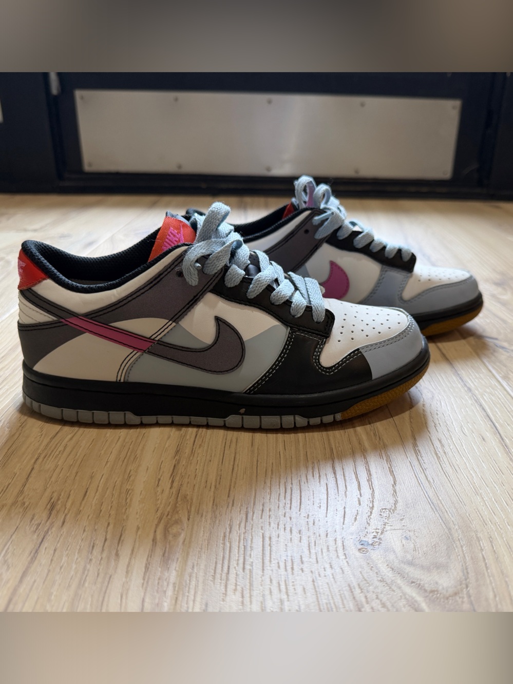 Nike Kids Low-Top Sneakers - White, Gray, Blue, Black with Pink and Red Accents